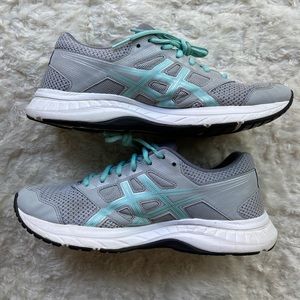 Asics, Gel Contend 5 Running Shoes, Grey, Green, Women's 9.5 Wide